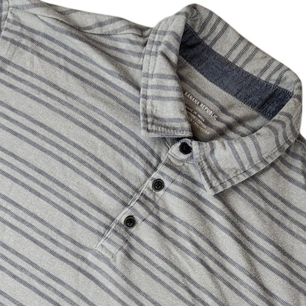 Banana Republic Mens Marl Text Polo Shirt Grey Stripe Large 247142-01